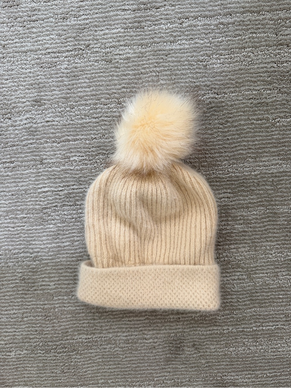 Cream Knit Pom Beanie Hat fleece lined